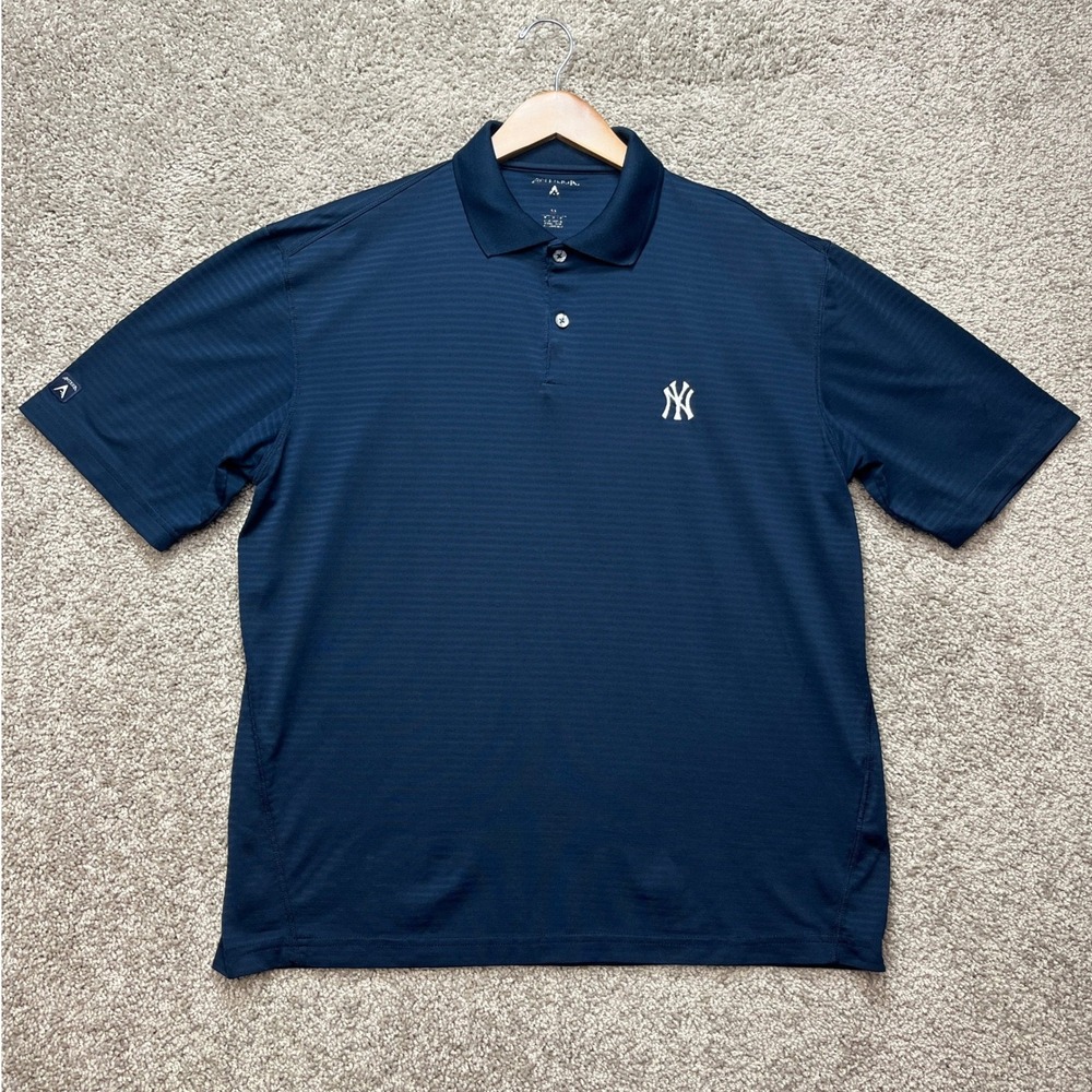 Antigua‎ Polo Shirt Mens Medium Navy Blue New York Yankees MLB Micro Stripe Logo